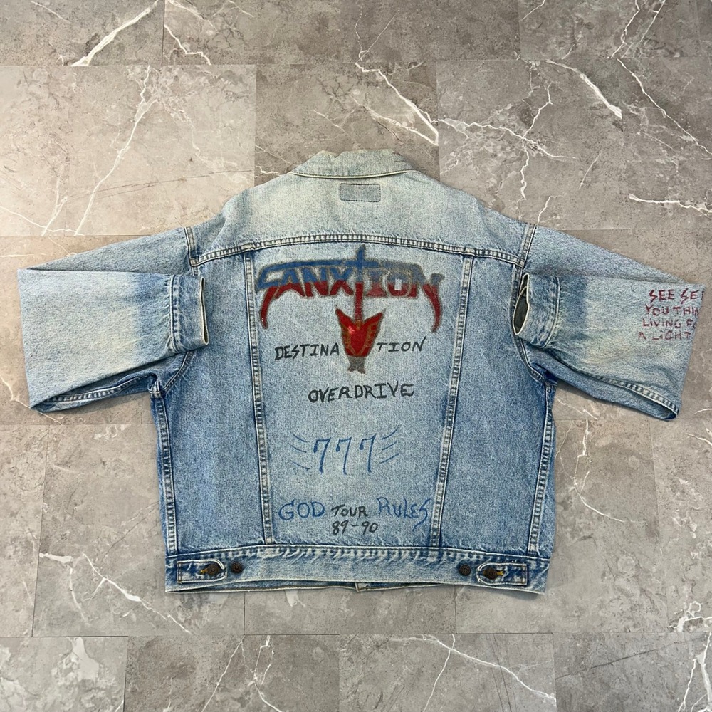 80s Vintage Levis Denim Jacket Mens XL WPL 423 Biker Jean Coat Distressed Blue